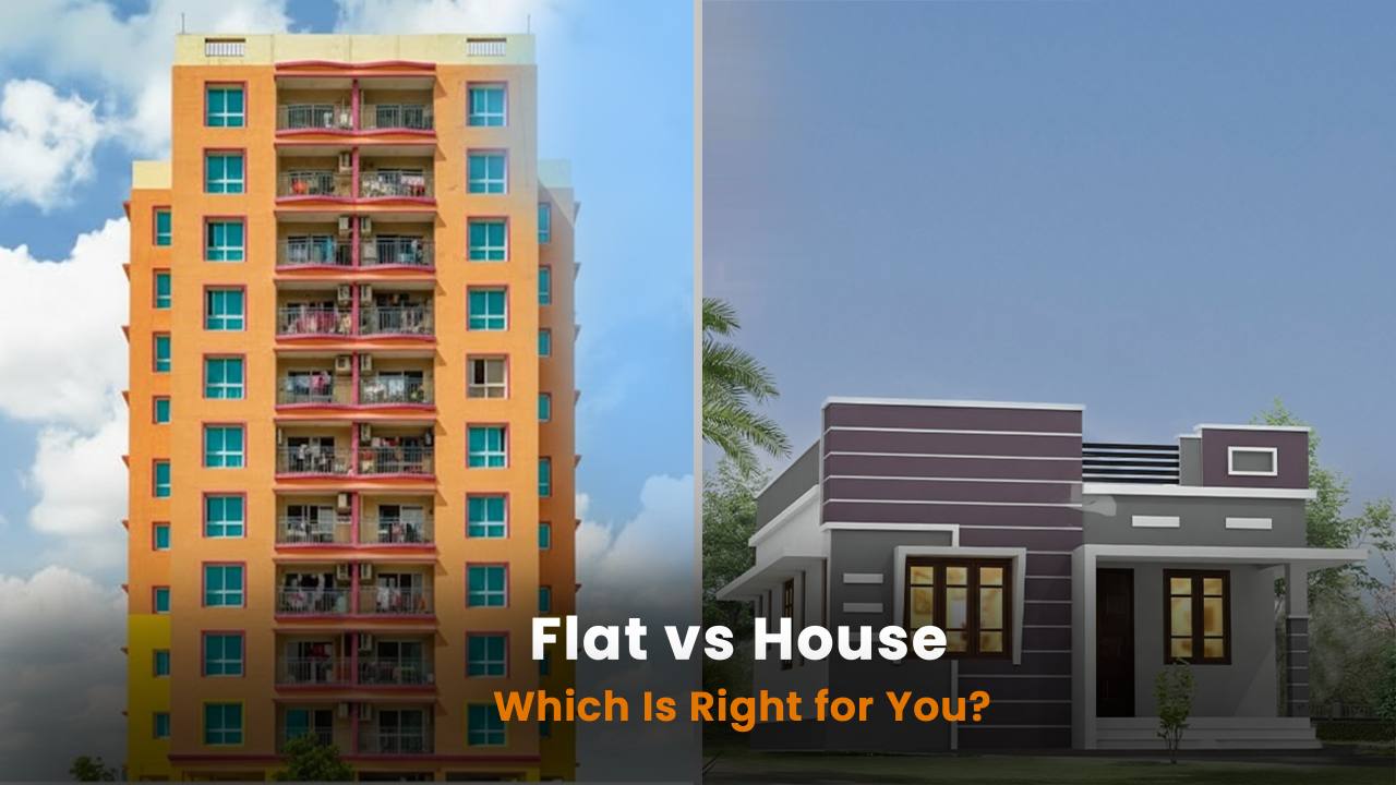 Side-by-side comparison of a high-rise apartment building and an independent house, helping buyers choose between a flat and standalone home based on lifestyle, privacy, and cost in Ahmedabad