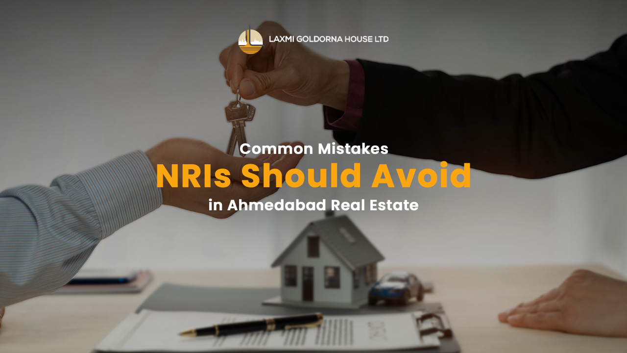 Real estate handover with miniature house and keys symbolizing common mistakes NRIs should avoid in Ahmedabad property investment under FEMA and tax laws