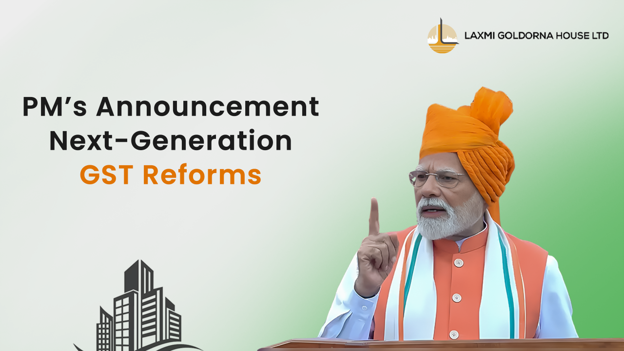 Prime Minister addressing the nation with announcement on GST 2.0 reforms, emphasizing next-generation tax benefits for real estate and Ahmedabad homebuyers in 2025.