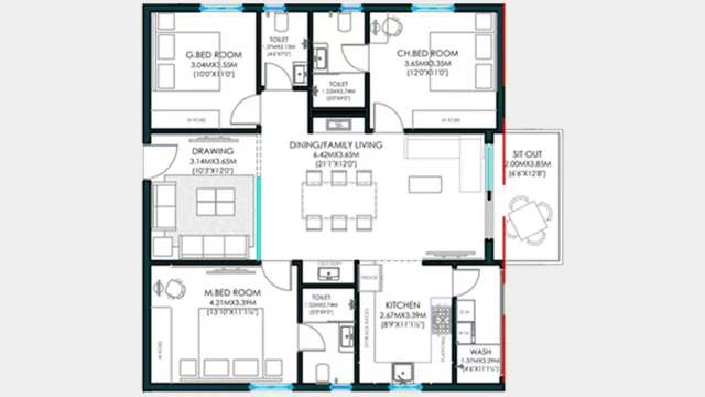 What is 2.5 BHK flat layout showing two bedrooms, one small study or office room, one hall, and a kitchen — ideal for families with kids or professionals working from home.