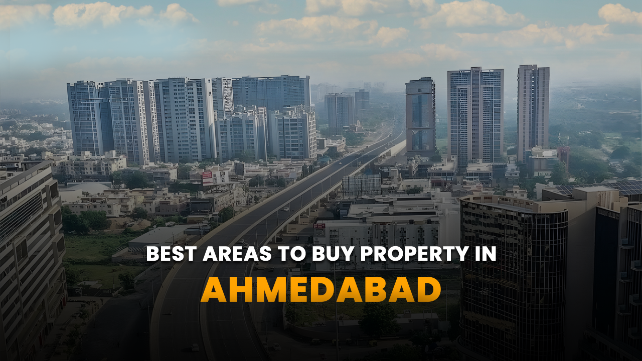 Skyline of Ahmedabad with modern high-rise buildings and highway infrastructure, representing the best areas to buy property in 2025 as part of India’s fastest-growing real estate market.