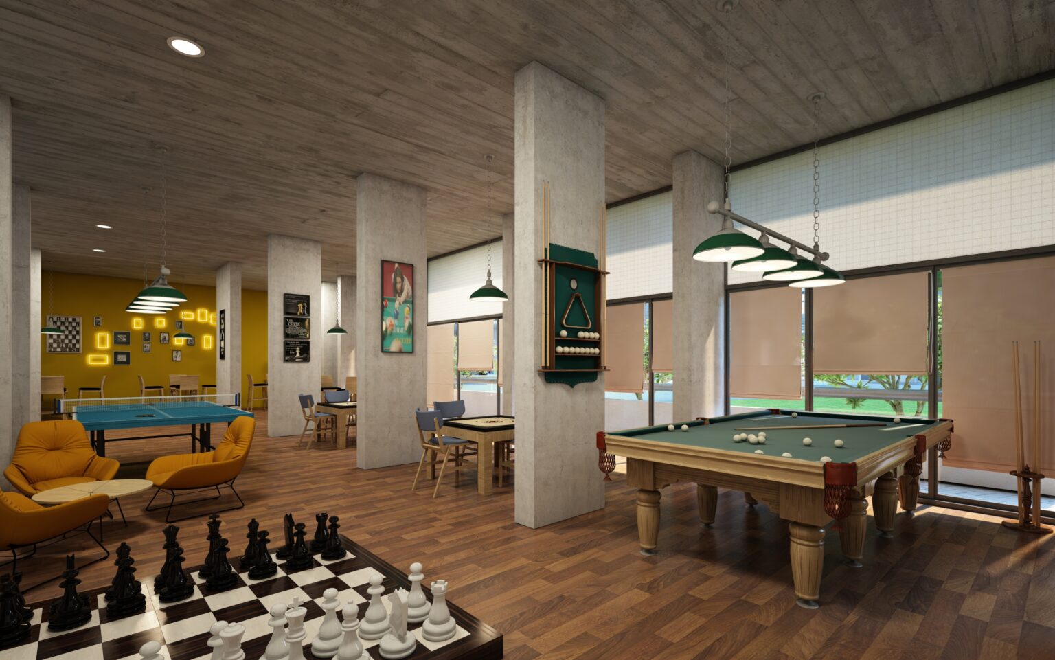 Indoor games room in a completed Laxmi project in Ahmedabad