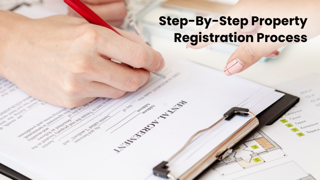 homebuyer and seller signing sale deed with witnesses during property registration process, illustrating steps and what documents are required for registration of property in India