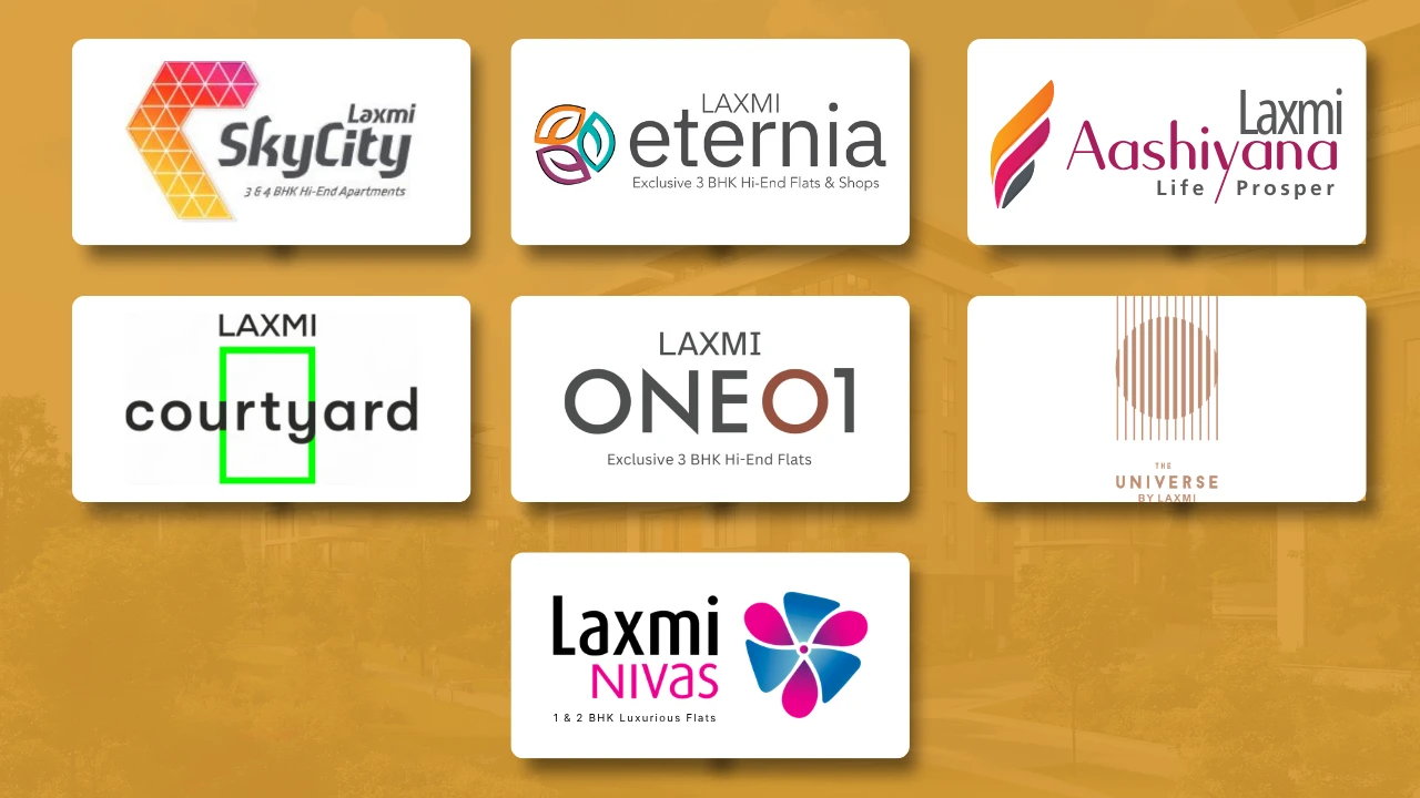 Laxmi Group projects including SkyCity, Eternia, Aashiyana, Courtyard, OneO1, The Universe and Nivas